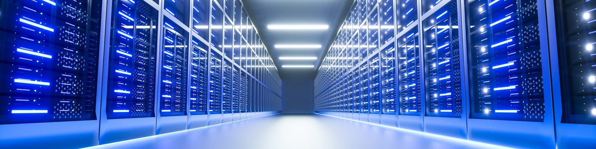 Server room interior in datacenter. 3D Render